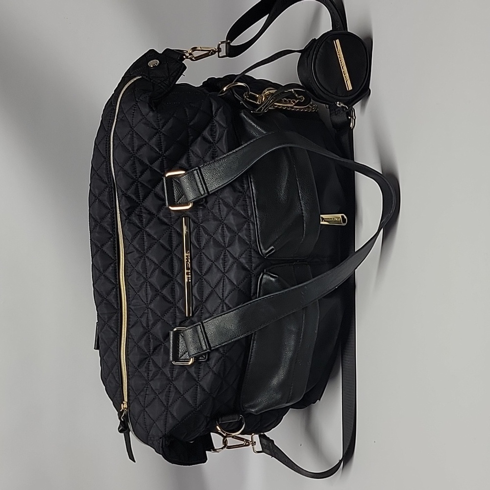 Steve madden black leather quilt baby diaper bag